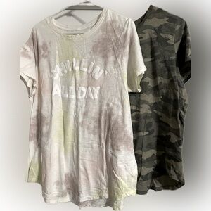 2 Old Navy Everywhere Women’s XL Tall T-Shirts –Tie-Dye “Chillin’ All Day”& Camo